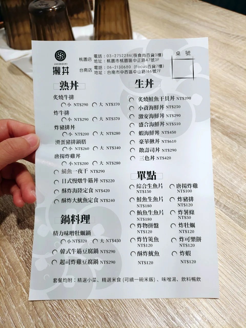 內用菜單