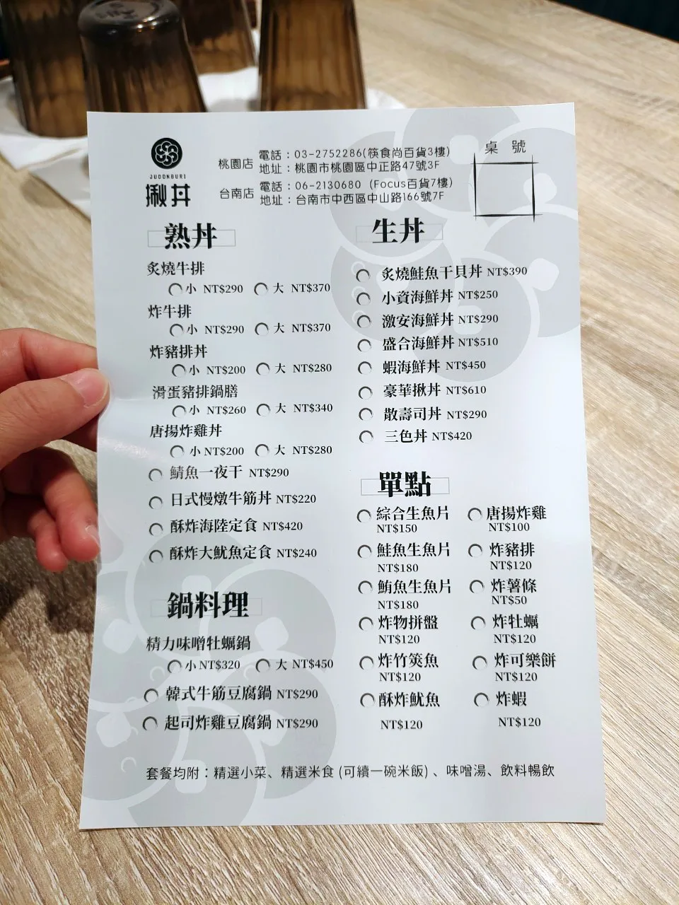 內用菜單