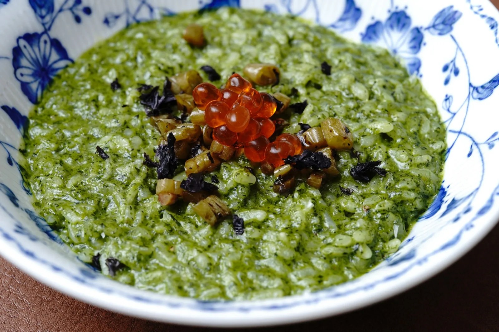 台梗九號米做的山茼蒿青醬燉飯