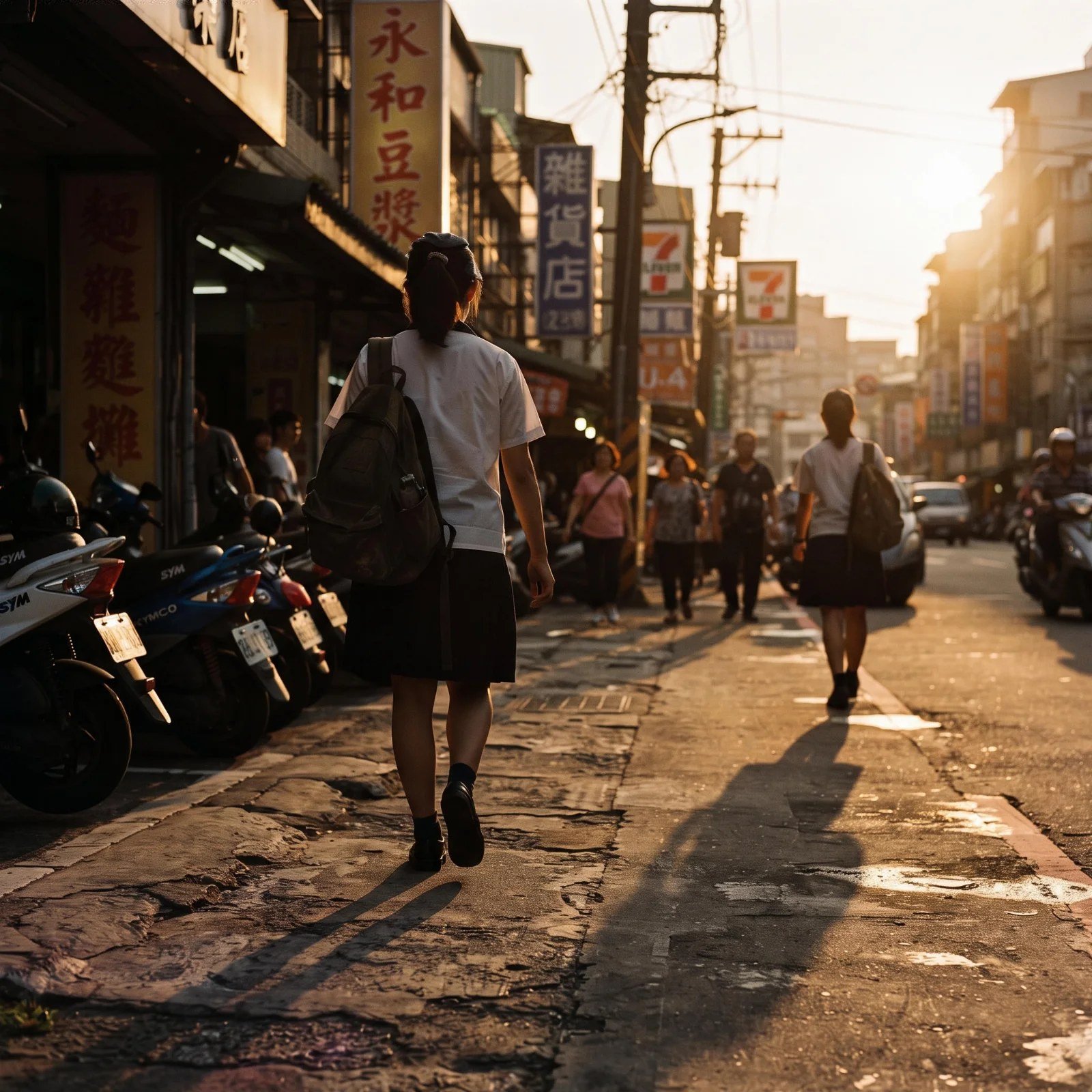 國中女生放學走路背影